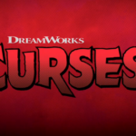 Screengrab of the opening title screen for Dreamworks Curses. Large red letters on a red background