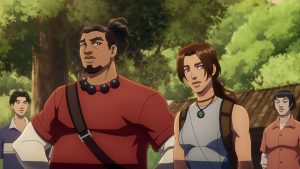 Lara Croft and Jonah Maiava from the animated Netflix series, Tomb Raider: The Legend of Lara Croft